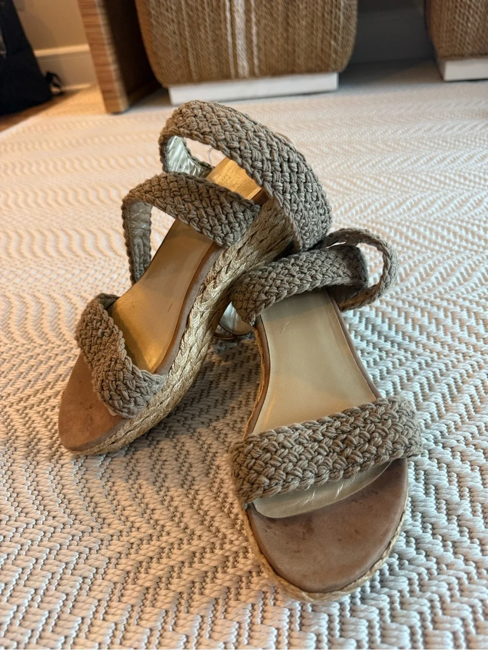 Stuart Weitzman Woven Ankle-Strap Espadrille Wedge Sandal - Taupe